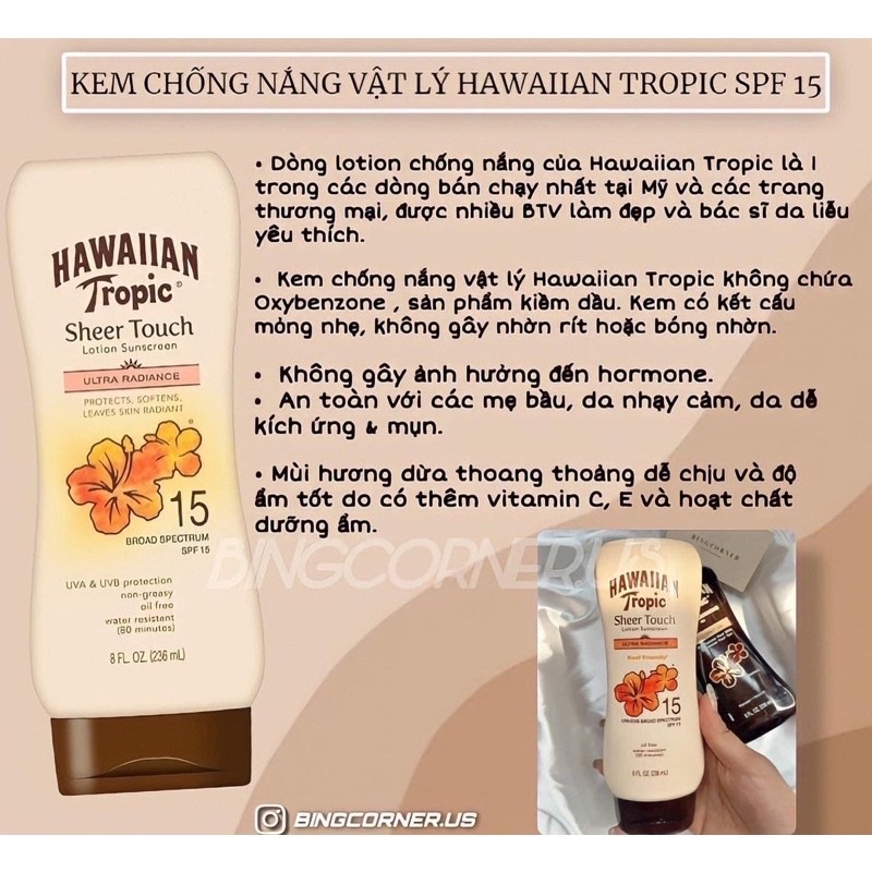 Kem chống nắng toàn thân Hawaiian Tropic SPF15,30