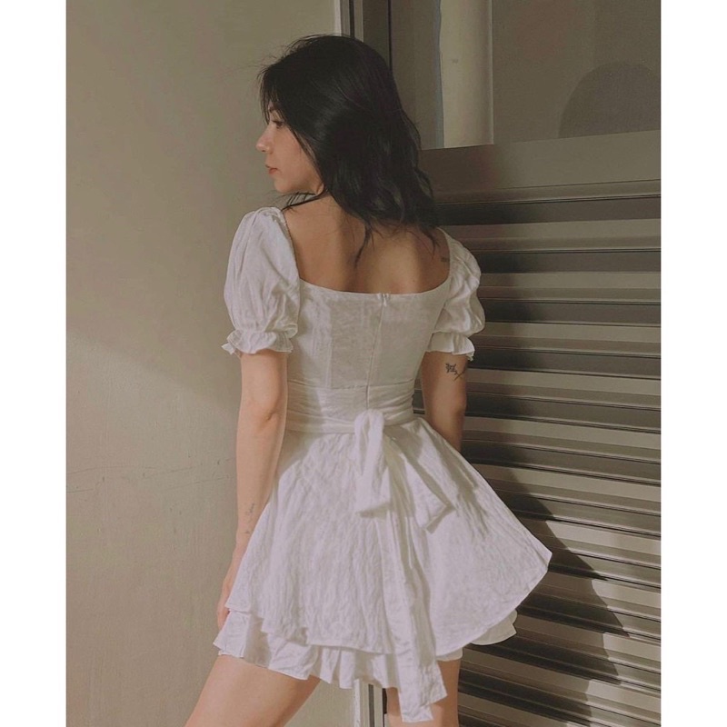 ĐẦM TRẮNG XẾP LY NGỰC THẮT NƠ LƯNG
