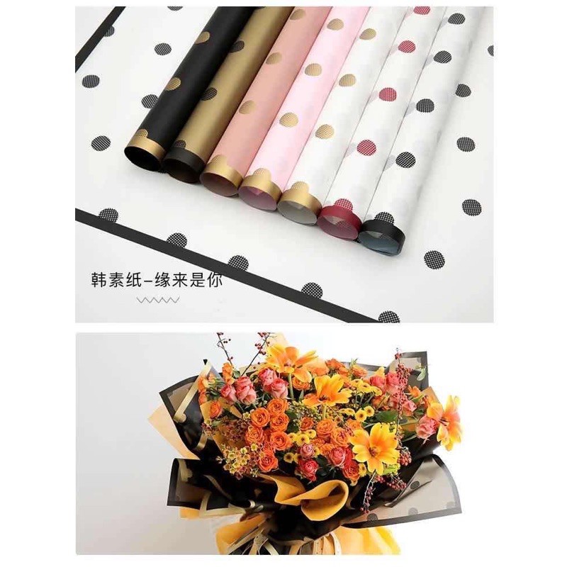 giấy gói hoa chấm bi viền vuông ( 20 tờ )