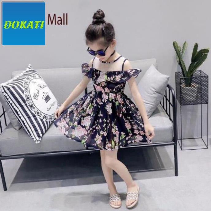 Váy đầm maxi bé gái in hoa, may phối voan lưới hở vai xinh xắn - Thời trang trẻ em - DOKATI