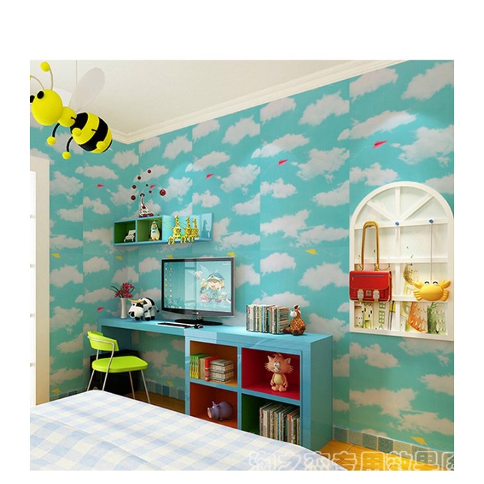 Cuộn 10m giấy dán tường mây trời xanh ngọc khổ rộng 45cm