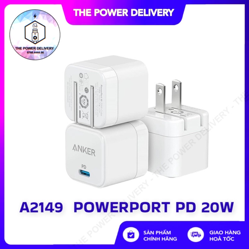 Củ Sạc Nhanh Anker Chân gập, nhỏ gọn PowerPort 3 PD Cube 20W - A2149 - Bảo Hành 12 tháng
