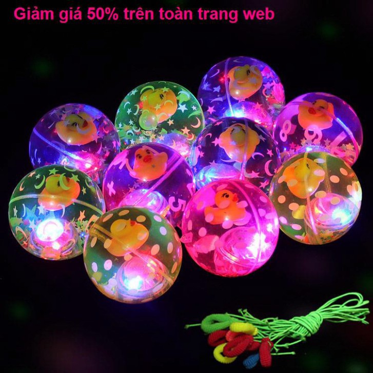 Bóng nhảy nhiều màu sắc Quả cầu pha lê nảy sáng Đồ chơi phát có dây kéo pinball đèn nháy cho trẻ em