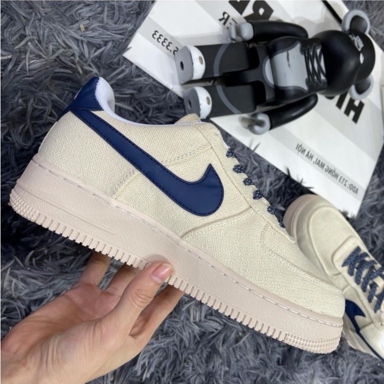 Giày AF1 Canvas Navy cổ thấp, giày thể thao giày sneaker AF1 canvas logo xanh tím than dành cho nam nữ đầy đủ bill box