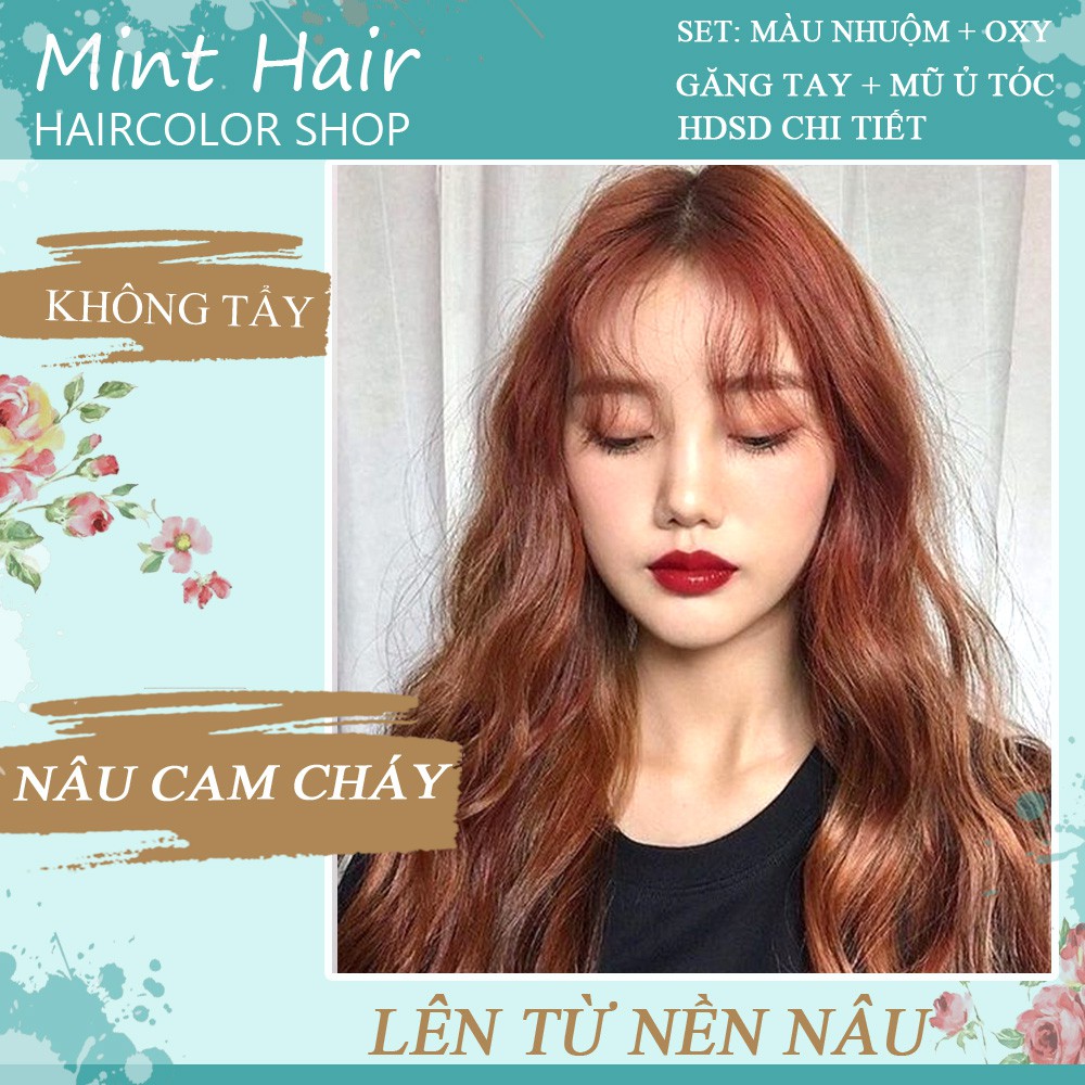 Kem Nhuộm Tóc Tại Nhà Thảo Dược Nâu Cam Cháy- Nhuộm Từ Nền Nâu-Không Tẩy-Tặng Oxy