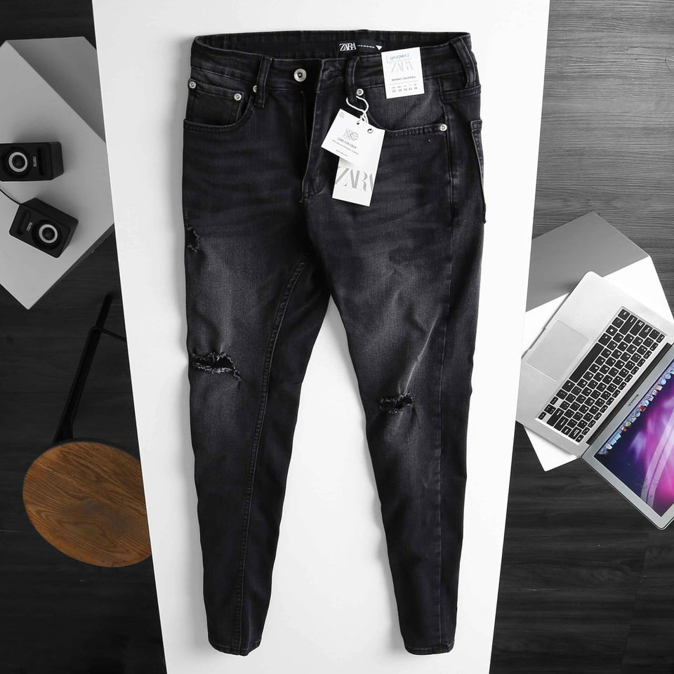 [bigsize < 130kg] quần jean nam rách 3 lỗ bigsize màu đen bạc | BigBuy360 - bigbuy360.vn