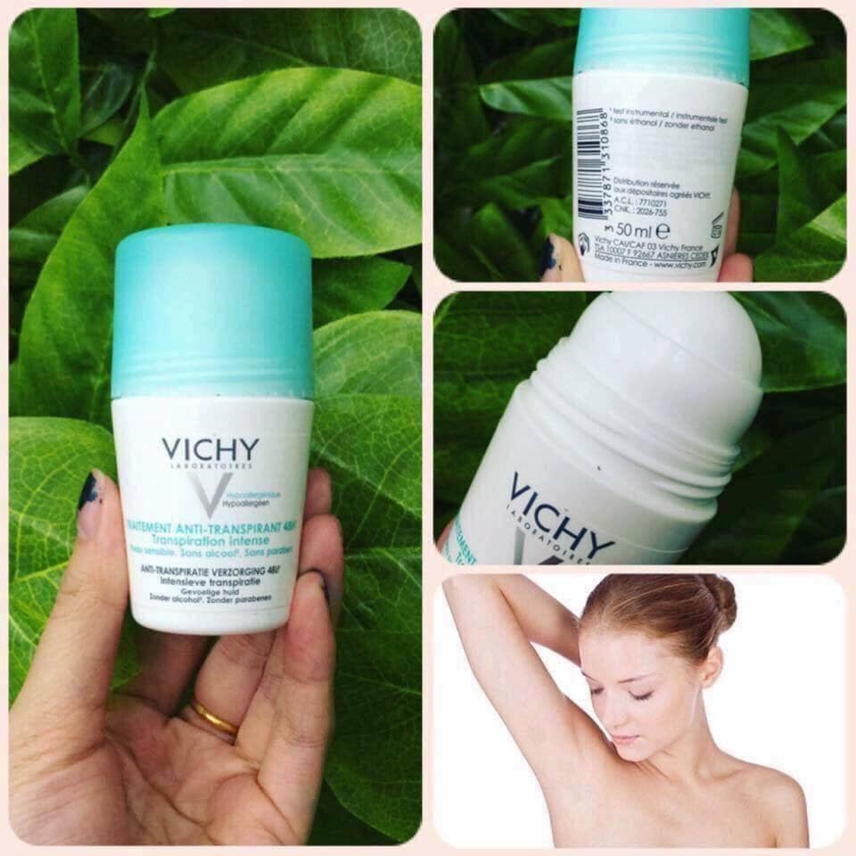 Lăn khử mùi Vichy khử mùi 48 giờ nắp xanh Traitement Anti-Transpirant 48h 50ml