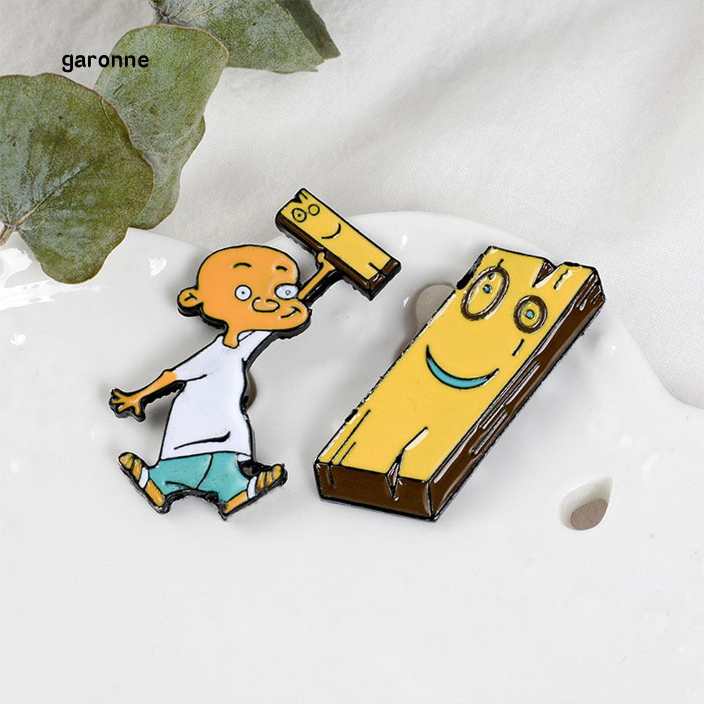 GA_Cute Women Men Cartoon Alloy Man Wood Brooch Pin Denim Backpack Badge Jewelry