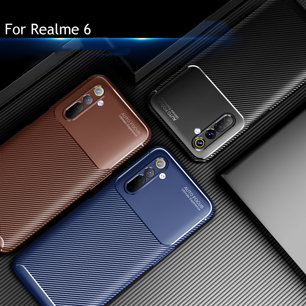 Ốp điện thoại họa tiết sợi carbon mỏng nhẹ chống sốc thời trang cho REALME 6/Pro
