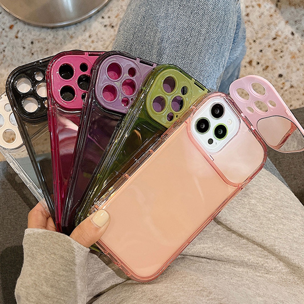 Cho Iphone 11 Ốp Điện Thoại Tpu Mềm Màu Trơn Tích Hợp Gương Trang Điểm Chống Rơi Cho Iphone 13 12 11 Pro Max