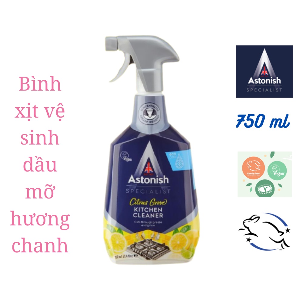 Bình xịt vệ sinh bàn ăn, mặt bếp, dầu mỡ hương chanh tươi Astonish C6760