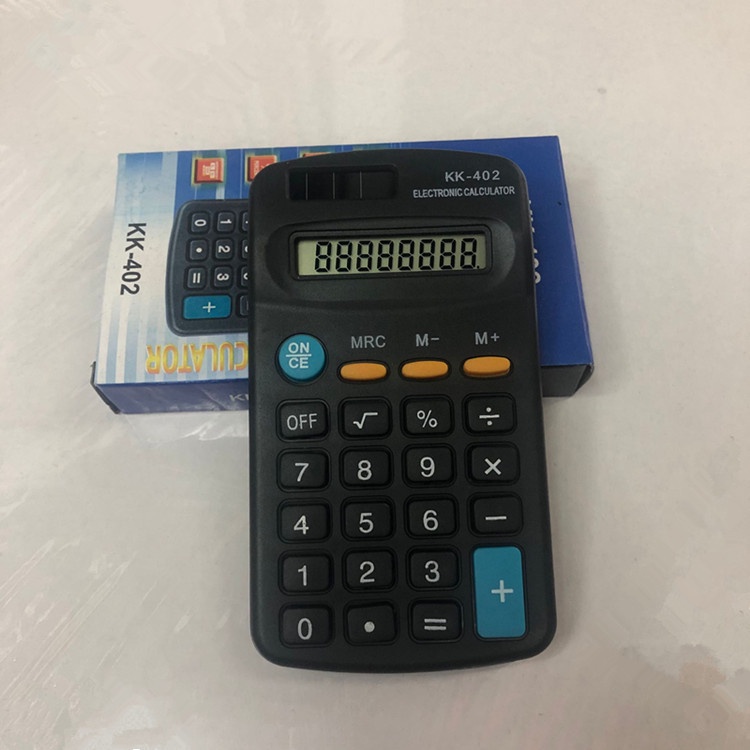 Máy tính mini KK-402 siêu nhỏ gọn cute cầm tay bỏ túi giá rẻ học sinh học toán tính tiền pin và năng lượng mặt trời 8 số