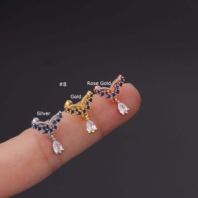 Khuyên tai hình thanh tạ bằng thép không gỉ đính đá zircon nhiều kiểu dáng tùy chọn