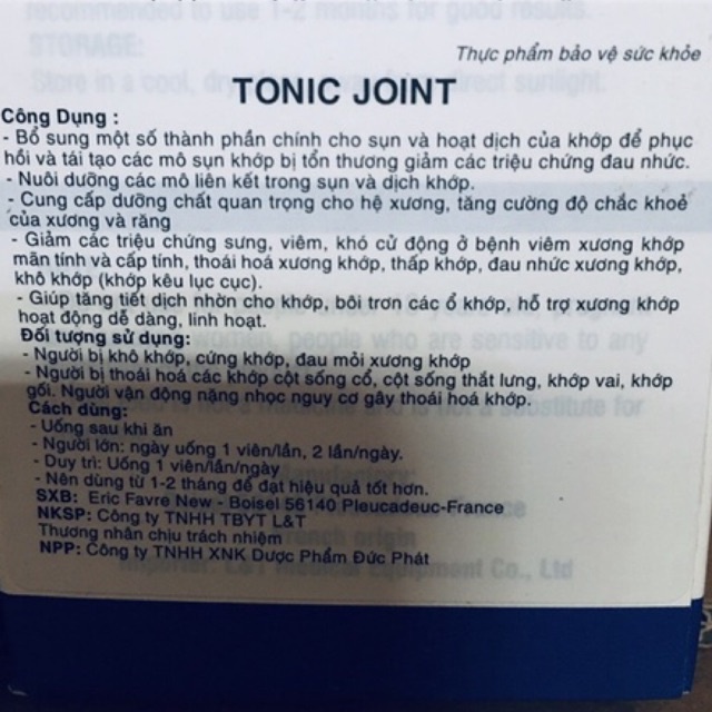 Tonic joint made in pháp (người bị khô, cứng khớp, đau mỏi xương khớp, thoái hoá các khớp cột sống cổ,t hắt,lưng,vai,gối