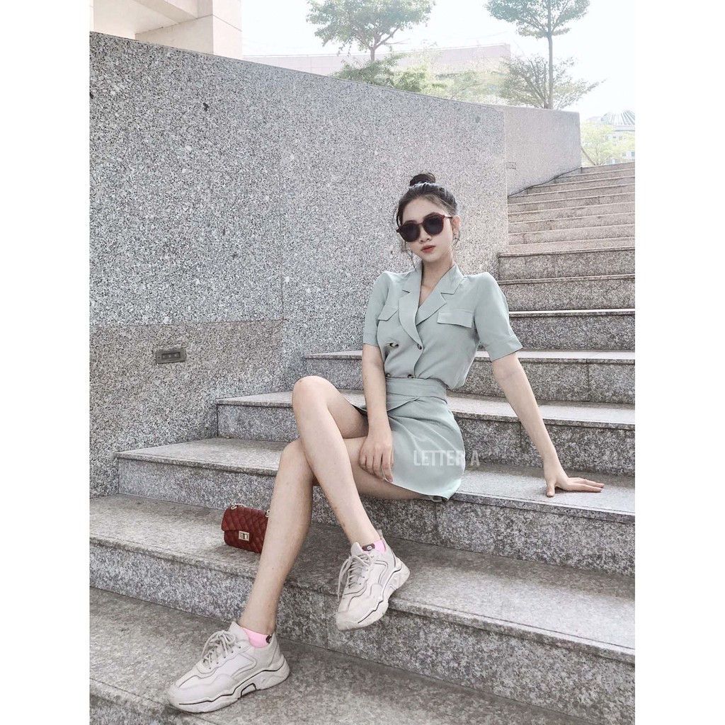 FLASH SALE Set áo vest + quần giả chân váy cao cấp dự tiệc công sở đẹp xinh nữ Letter A SE327