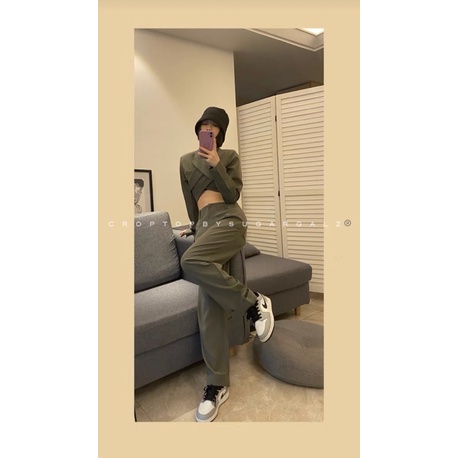 Set Áo vest croptop vạt chéo hở khoét lưng kèm Quần ống rộng gập gấu cạp cao - by SGGz