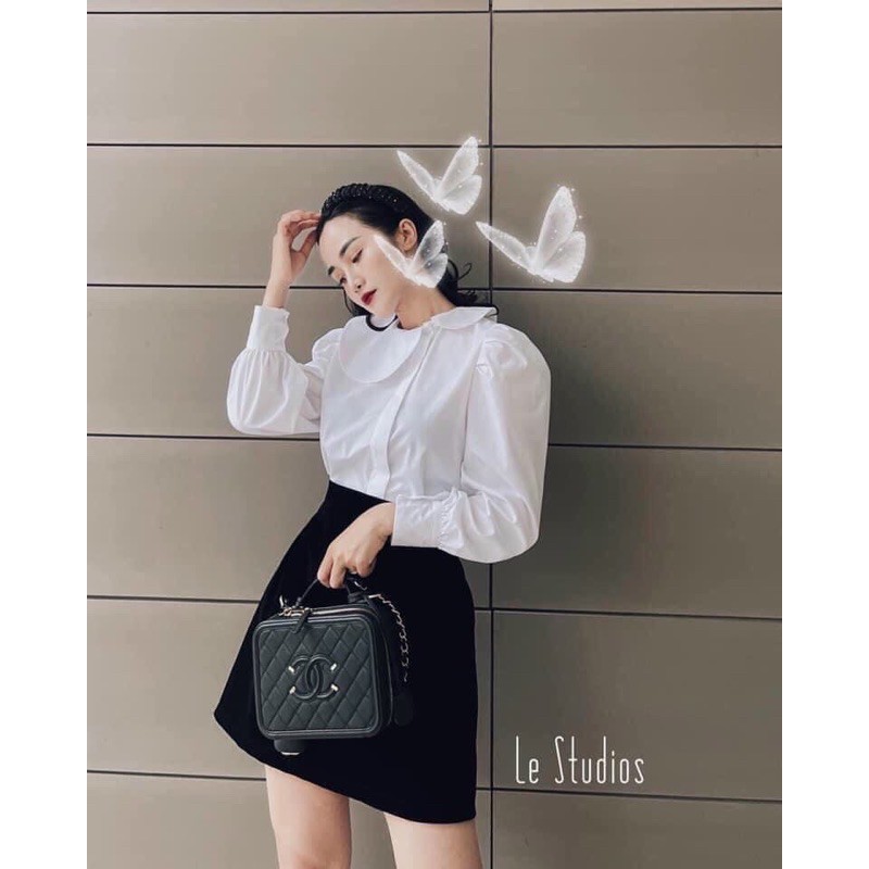 Sơ mi trắng cổ sen