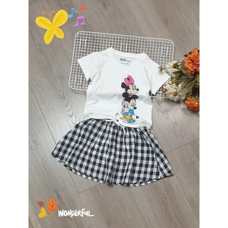 Sét áo thun micky + váy caro bé gái cực xinh