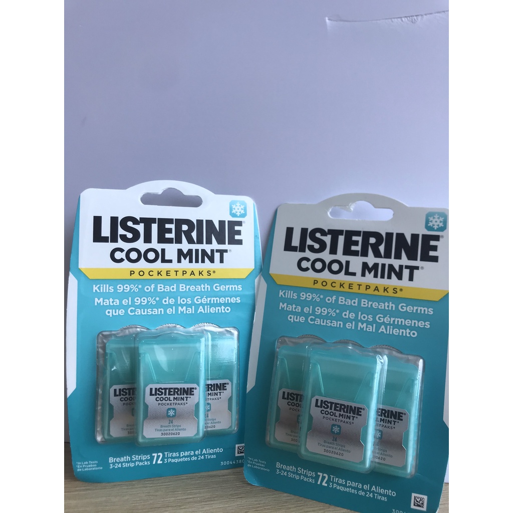 Kẹo Thơm Miệng Listerine‪ Freshburst bạc hà 24 miếng (Combo 3 hộp) (kẹo lá thơm miệng màu xanh lá/xanh dương)