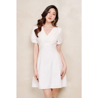Olv - đầm v neck dress in white