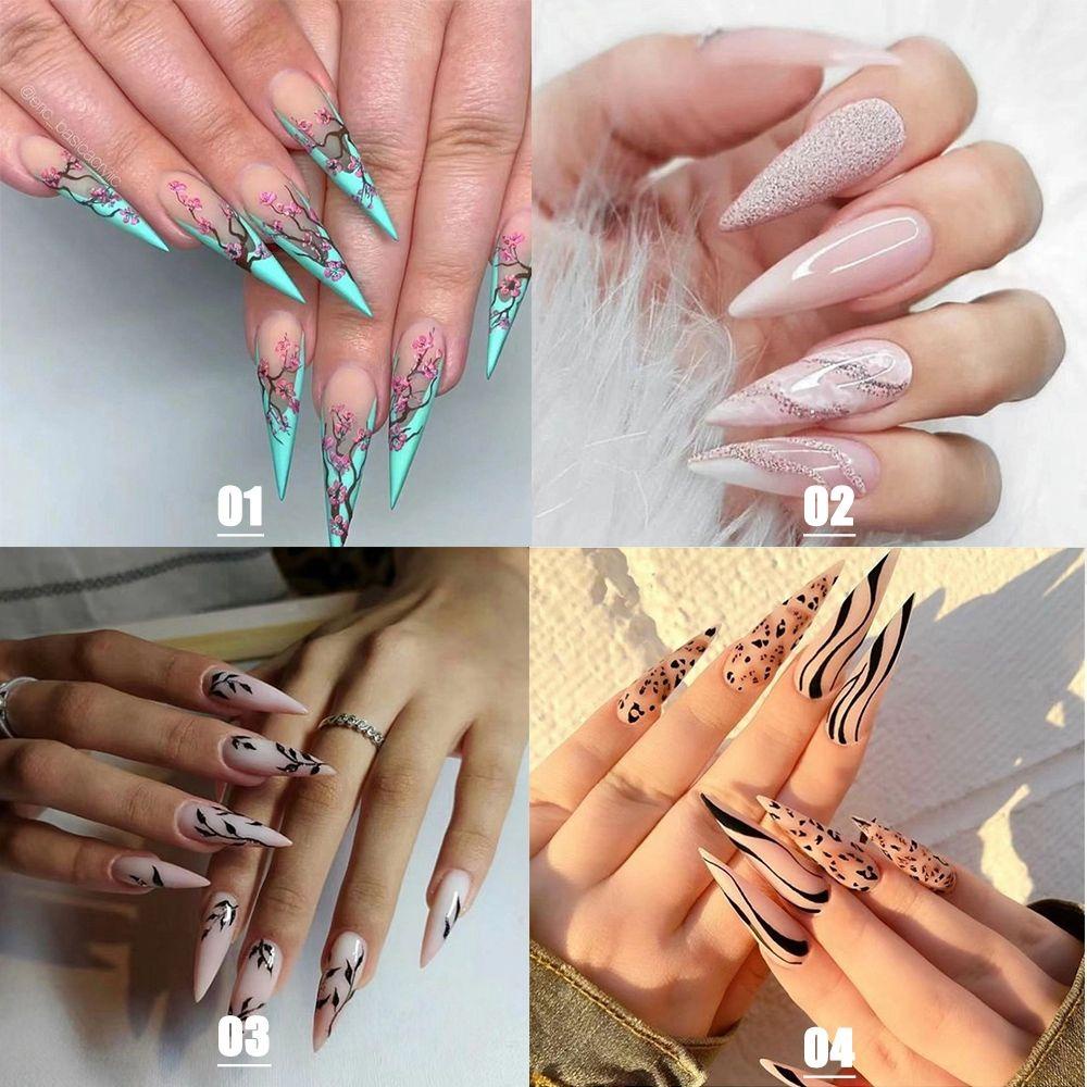 BORAG Hộp 24 Móng Tay Giả Che Phủ Toàn Diện Họa Tiết Hoa Mận