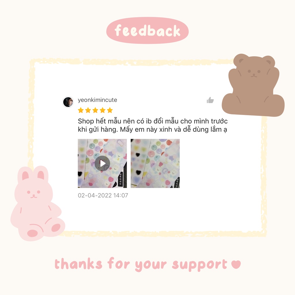 Sticker dễ thương hoa hồng gấu thỏ