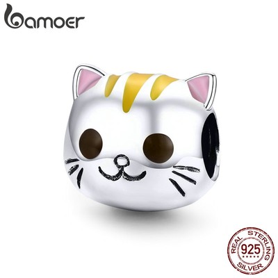 Bamoer Vòng Tay Hạt Charm Mèo Bằng Bạc S925 Tráng Men Quà Tặng Cho Nữ