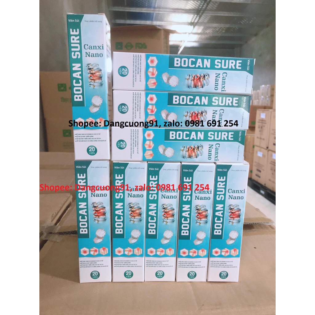 Viên Sủi Canxi Nano Bocan Sure bổ sung canxi vitamin và khoáng chất cho trẻ, người già và phụ nữ mang thai (lọ 20 viên)