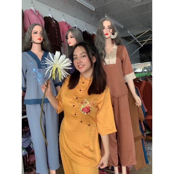 thời trang nữ, cổ tàu lụa, đồ đi chùa, đồ lam nữ bigsize