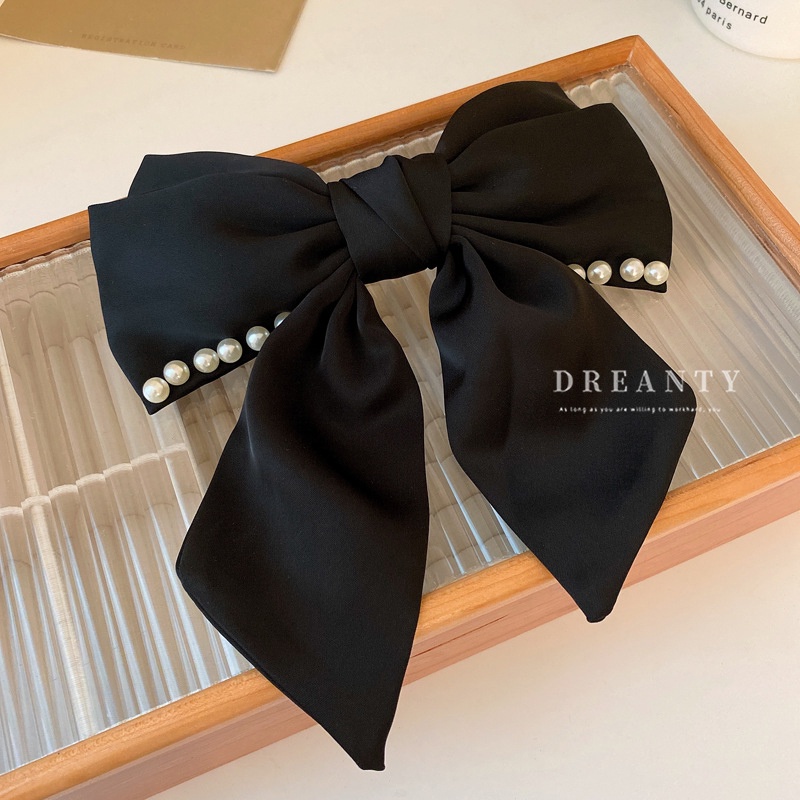 Kẹp Tóc Hình Nơ Đính Ngọc Trai Phong Cách Hepburn Sang Trọng Thời Trang