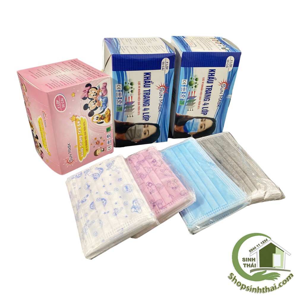Khẩu trang y tế trẻ em và người lớn dày 4 lớp Sun mask cao cấp - chọn màu - chọn số lượng