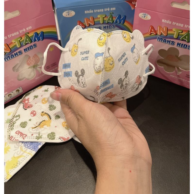 Hộp 20 cái khẩu trang gấu kisd cho bé 1-5 tuổi, hoạ tiết hoạt hình siêu dễ thương cho bé gái và bé trai