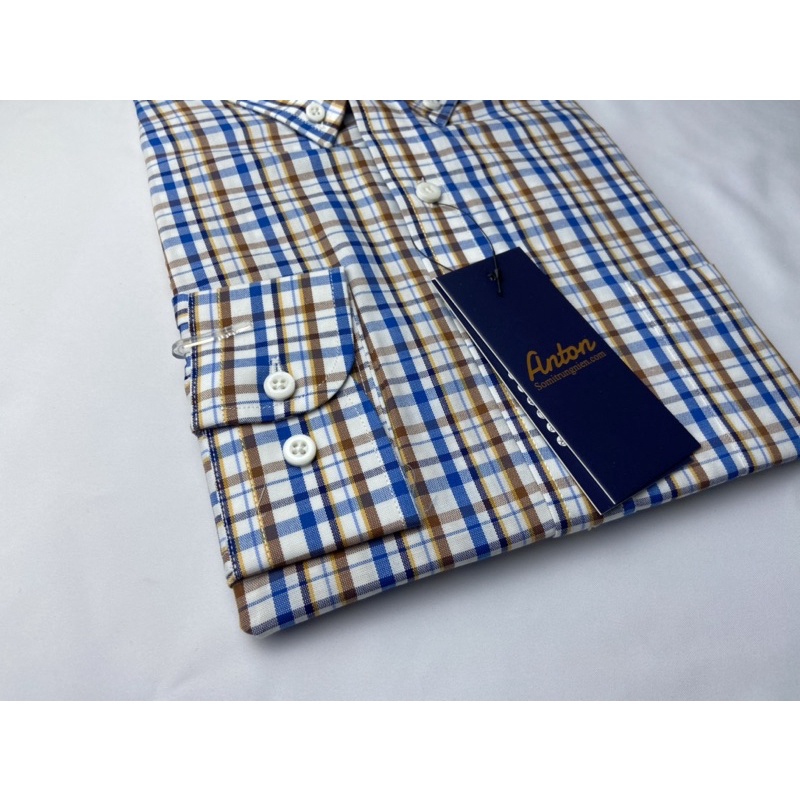 Áo sơ mi Nam Công sở  Ngắn tay màu Xanh vàng caro  F978, FX257