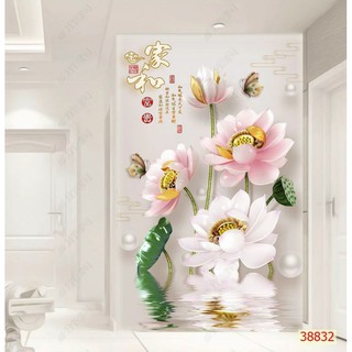 tranh 3d hoa sen dán trang trí tường