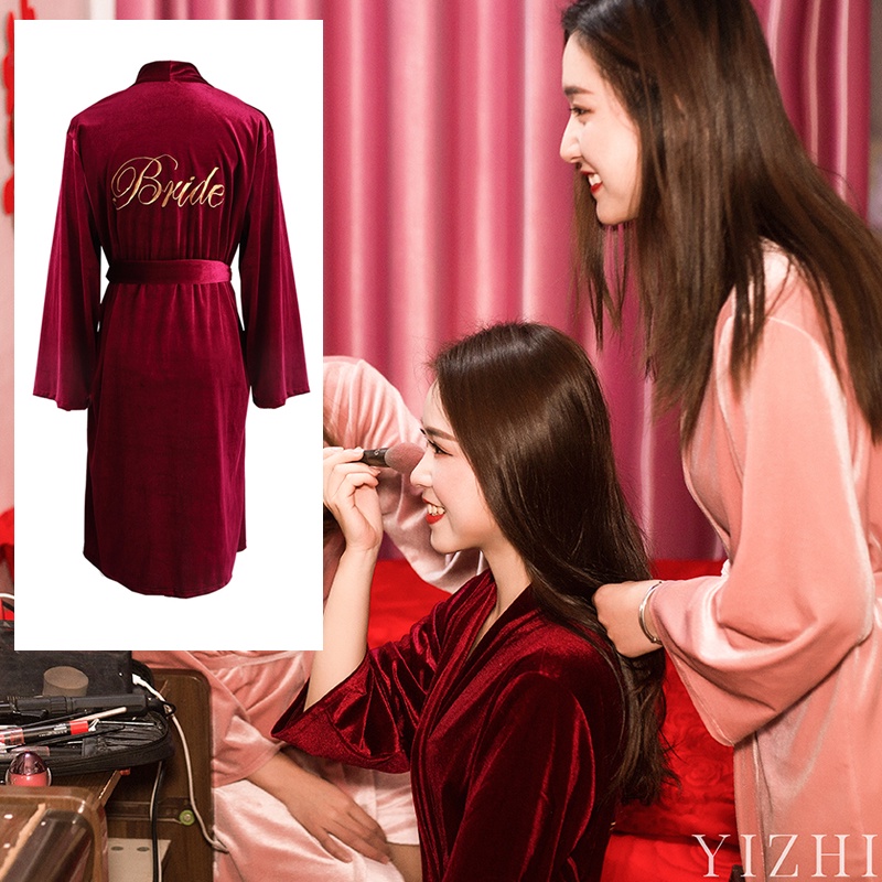 Áo choàng nhung đỏ đô cao cấp thêu chữ Bride VNN-0079