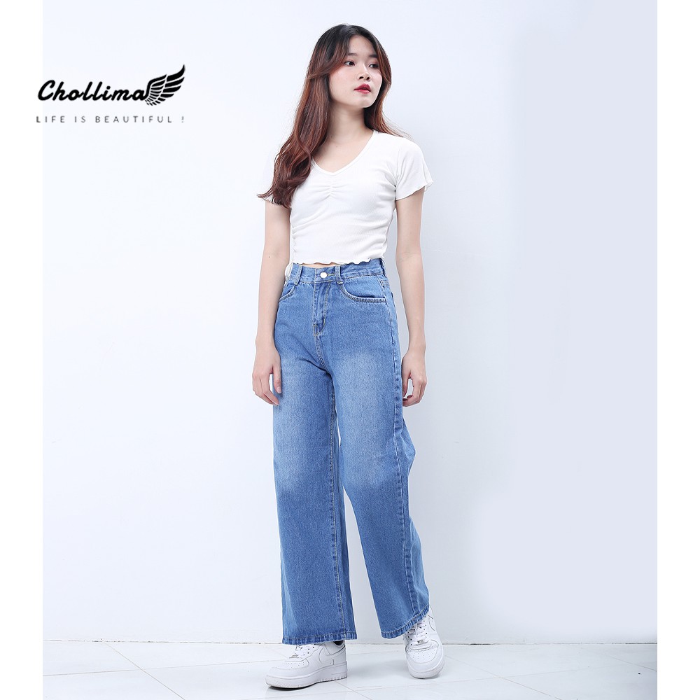 Quần baggy jeans nữ Chollima ống rộng SIMPLE JEAN dài 98cm QD026