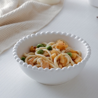 Bát gốm sứ trắng đựng thức ăn sáng / ăn sáng / ăn mì / salad đính hạt trắng