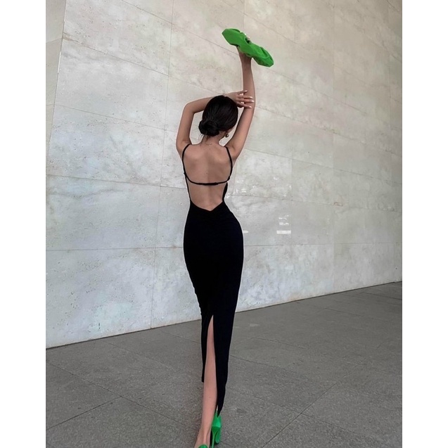 MS-01(ĐẦM BODY Tk DÁNG DÀI HỞ LƯNG SEXY HAI DÂY TÔN DÁNG ♥️ DÀY DẶN.