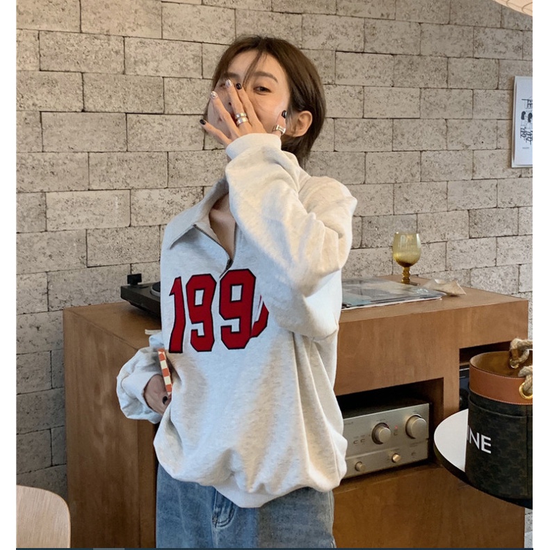 Áo Sweater Cổ Khóa 1996 🦋 Áo Thun Nỉ Unisex Cổ Cao Dáng Rộng Dài Tay 2 Màu 🦋 | BigBuy360 - bigbuy360.vn