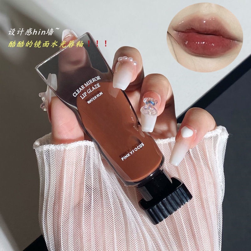 PinkyFocus Son Môi Bóng Hiệu Ứng 3D Kháng Nước Dạng Bùn Trong Suốt Lâu Trôi Màu Bóng Xinh Xắn Độc Đáo