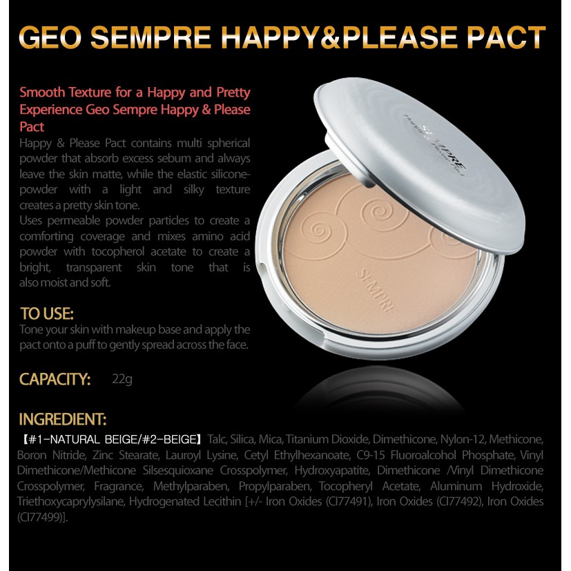 Phấn phủ siêu mịn Geo Sempre Happy &amp; Please Pact