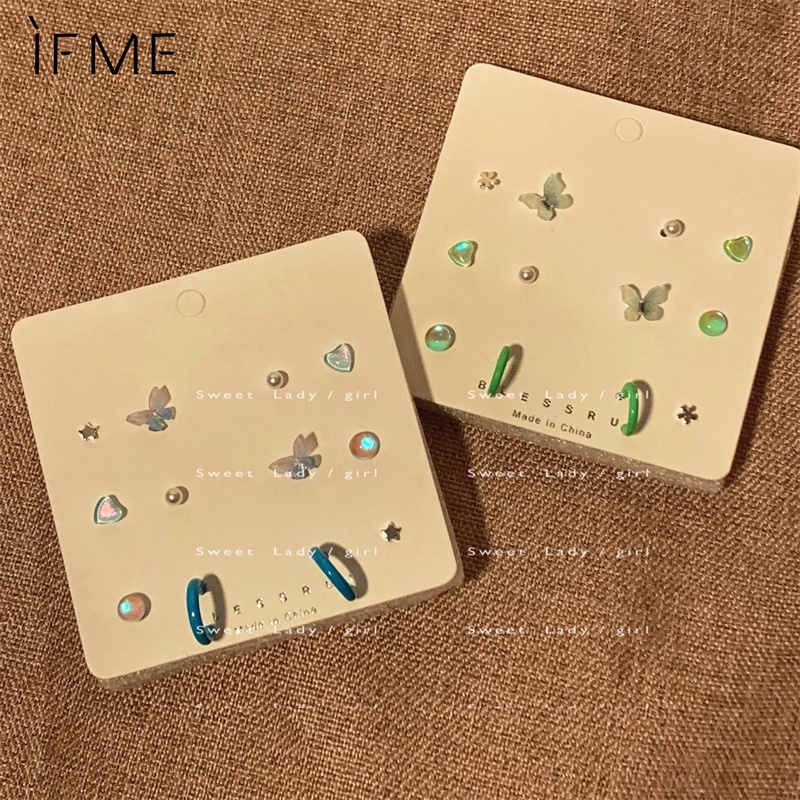 IF ME Bộ 6 Đôi Khuyên Tai Hình Trái Tim/Bướm/Cánh Bướm Đính Ngọc Trai/Hoa Thời Trang Hàn Quốc