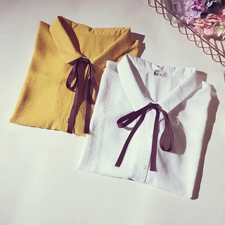 (order k có sẵn, ảnh thật cuối) Áo sơ mi cộc tay cổ nơ