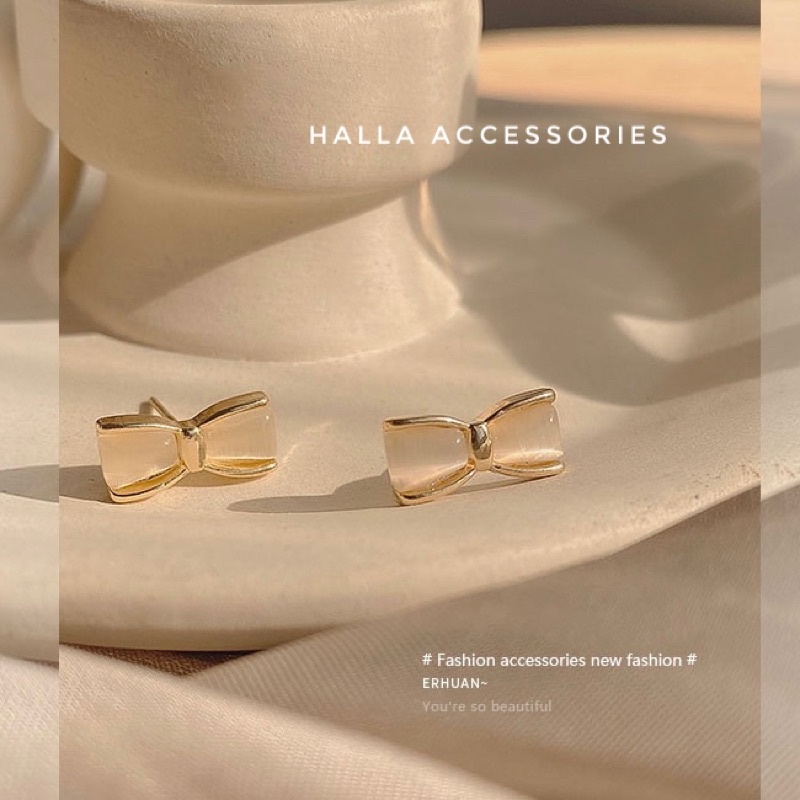 Khuyên tai chuôi bạc S925, mặt ngọc sáng cao cấp HALLA