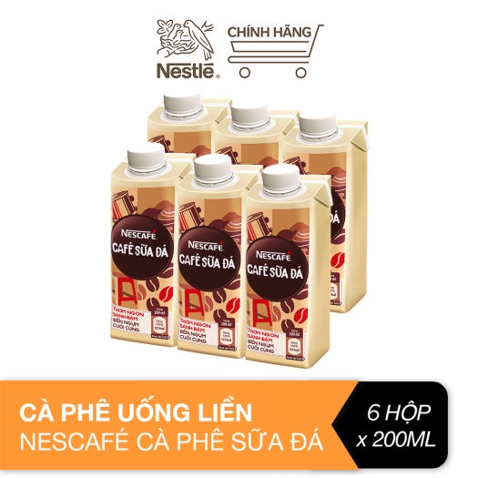 Lốc 6 hộp cà phê uống liền Nescafé® cà phê sữa đá (hộp 200ml)