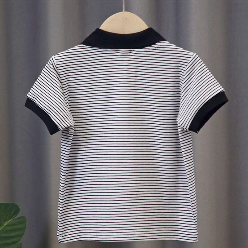 Áo polo Tay Ngắn Kẻ Sọc Trắng Đen Thời Trang Mùa Hè Dành Cho Bé Trai 4-9 Tuổi