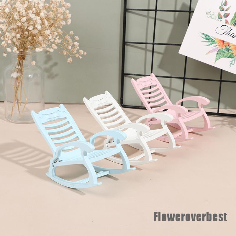 Fbvn Wooden Lounge Chair Striped Dollhouse Beach Chair Miniature Furnitur for Dolls