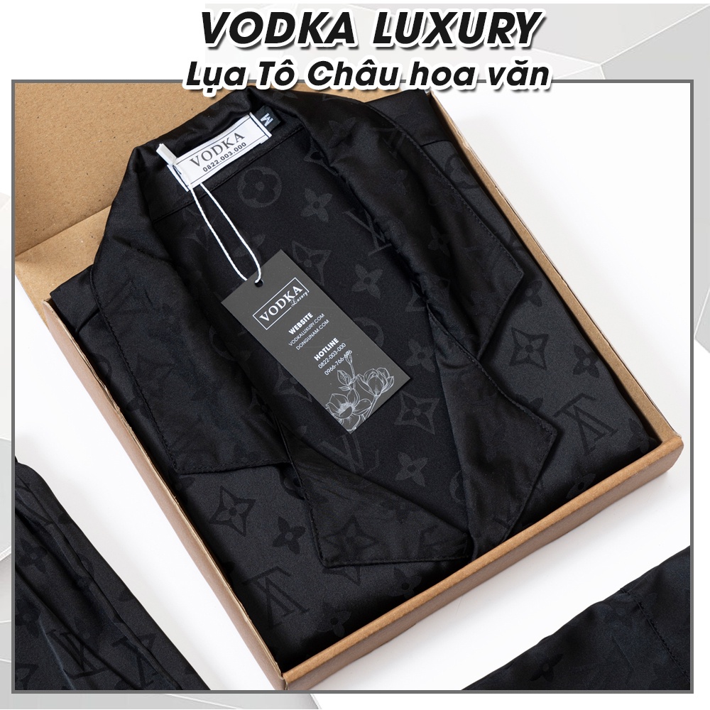 Đồ ngủ nam pijama mùa hè tay ngắn chất lụa gấm cao cấp mềm mại thoáng mát hoa văn sắc nét LV34 - VODKA LUXURY