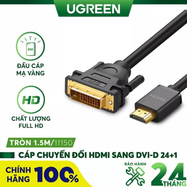 Cáp chuyển đổi HDMI to DVI 24+1 dài 1m, 1,5m, 2m, 3m, 5m, 10m HD106 chính hãng Ugreen, bảo hành 18 tháng