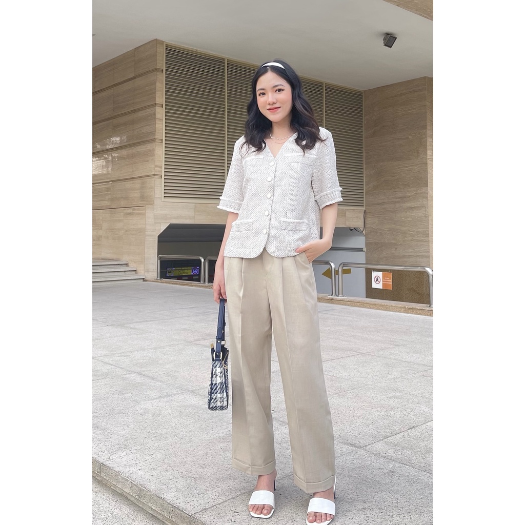 Happy Zoo - Áo tweed tay ngắn cổ V ( 2 màu )